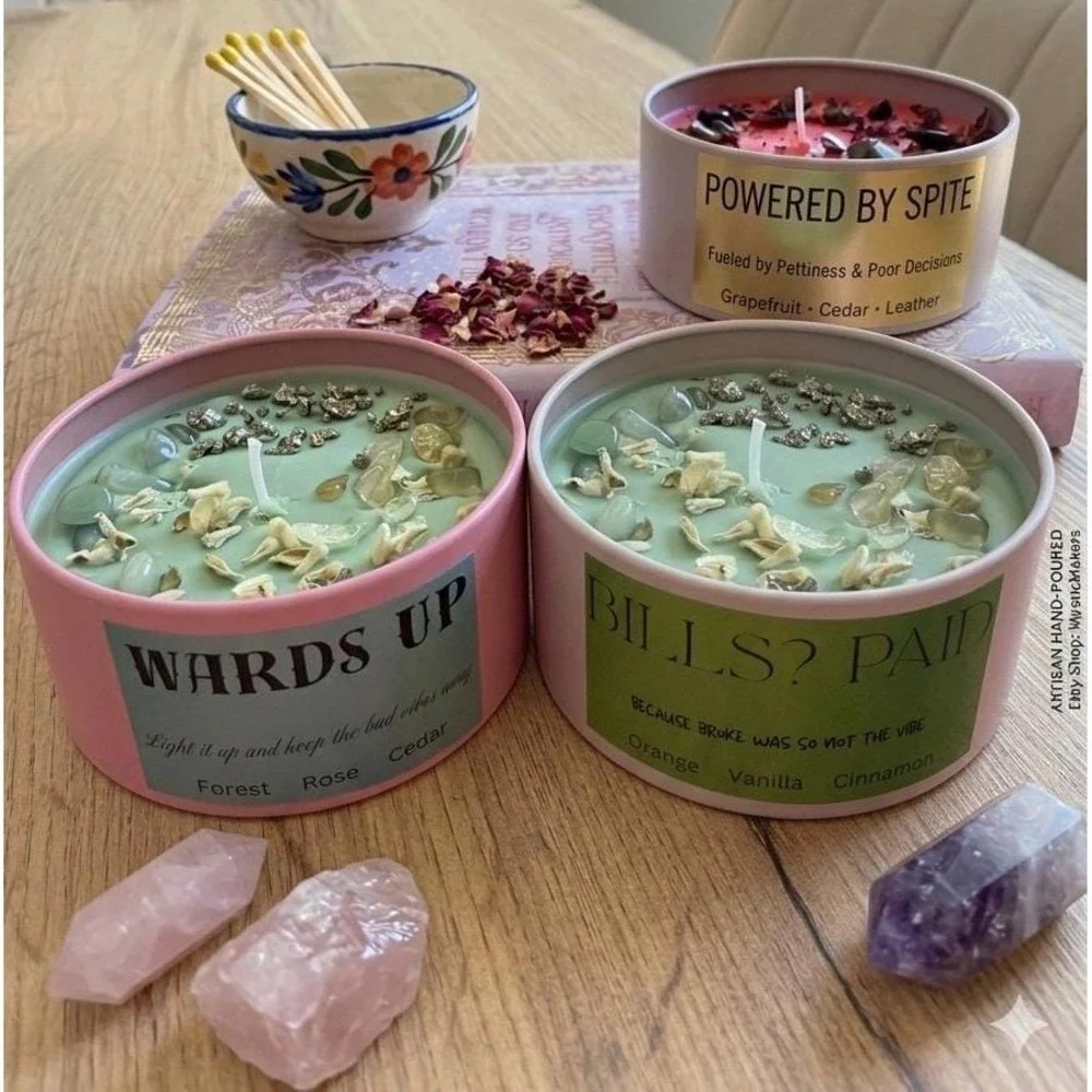 BILLS? PAID Candle – Pyrite, Green Aventurine Wealth Manifestation Candle